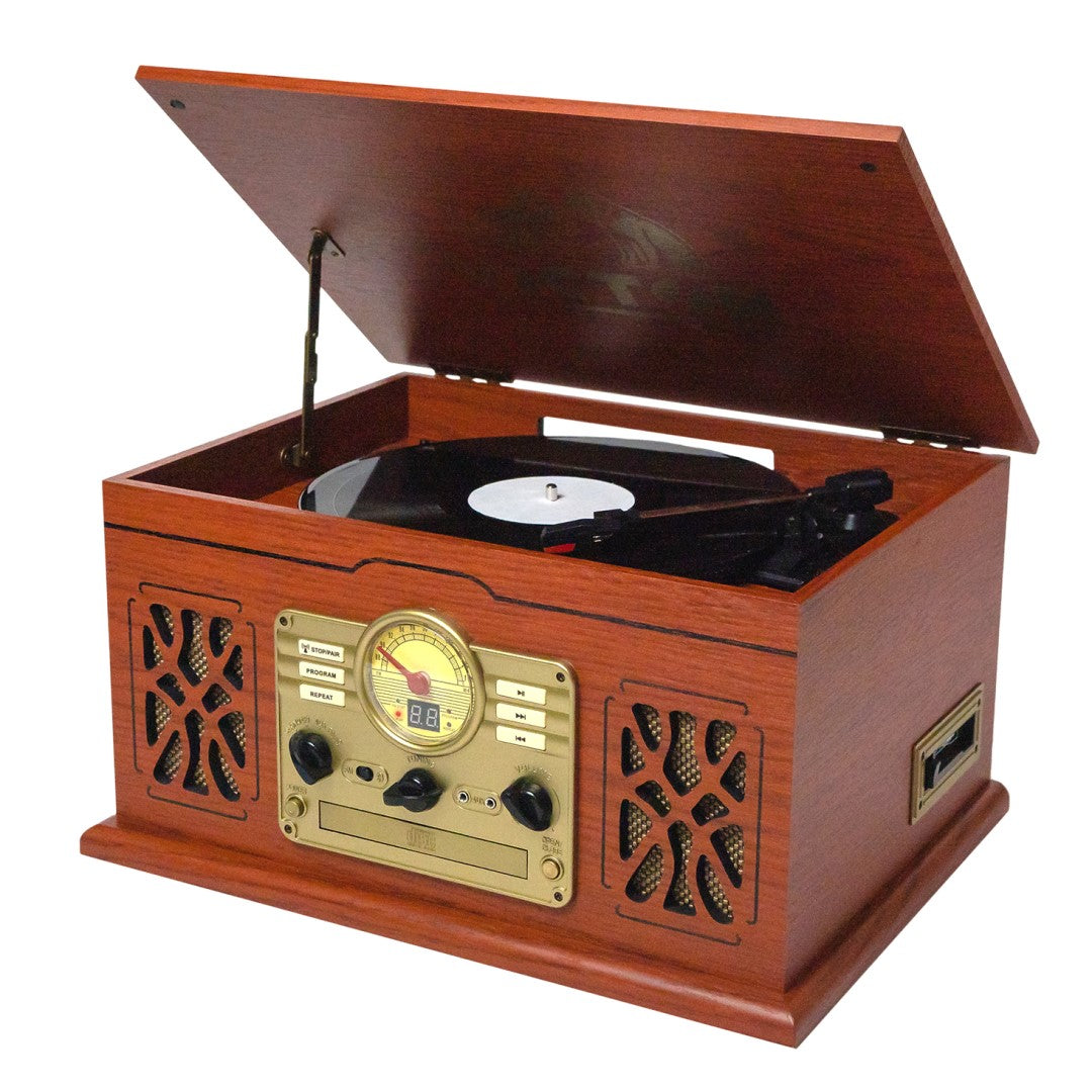 State 7-in-1 Three Speed Turntable with Dual Bluetooth - Mahogany