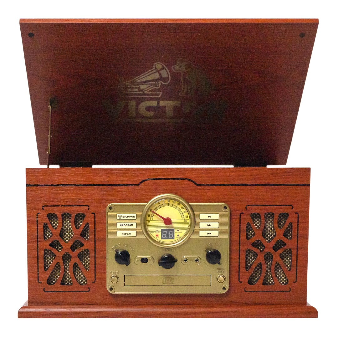 State 7-in-1 Three Speed Turntable with Dual Bluetooth - Mahogany