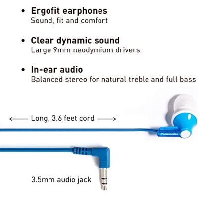 Panasonic - ErgoFit noise isolating stereo earbud - blue