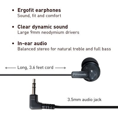 Panasonic - ErgoFit noise isolating stereo earbud - black