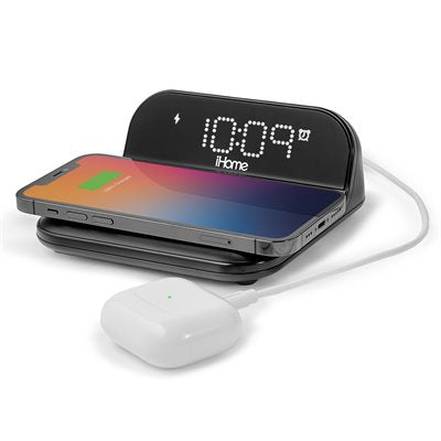 Bluetooth Alarm Clock with USB and Qi wireless charging - Black